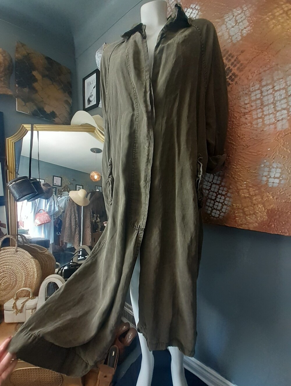 Zara Trench Coat - Distressed/ Washed Effect Olive Green